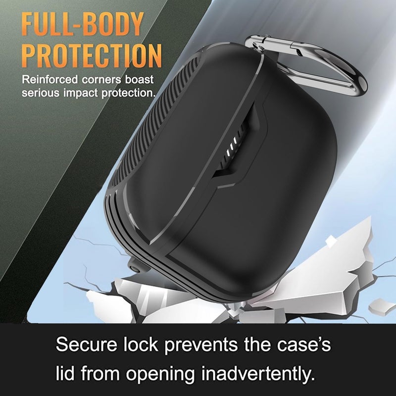 Bluetooth Headphone Case Compatible with JBL Tune 230NC TWS, Earphone Protective Case Cover, LED Visible Full-Body TPU Military Hard Shell Cover Skin with Keychain Lanyard (Black) - Image 4