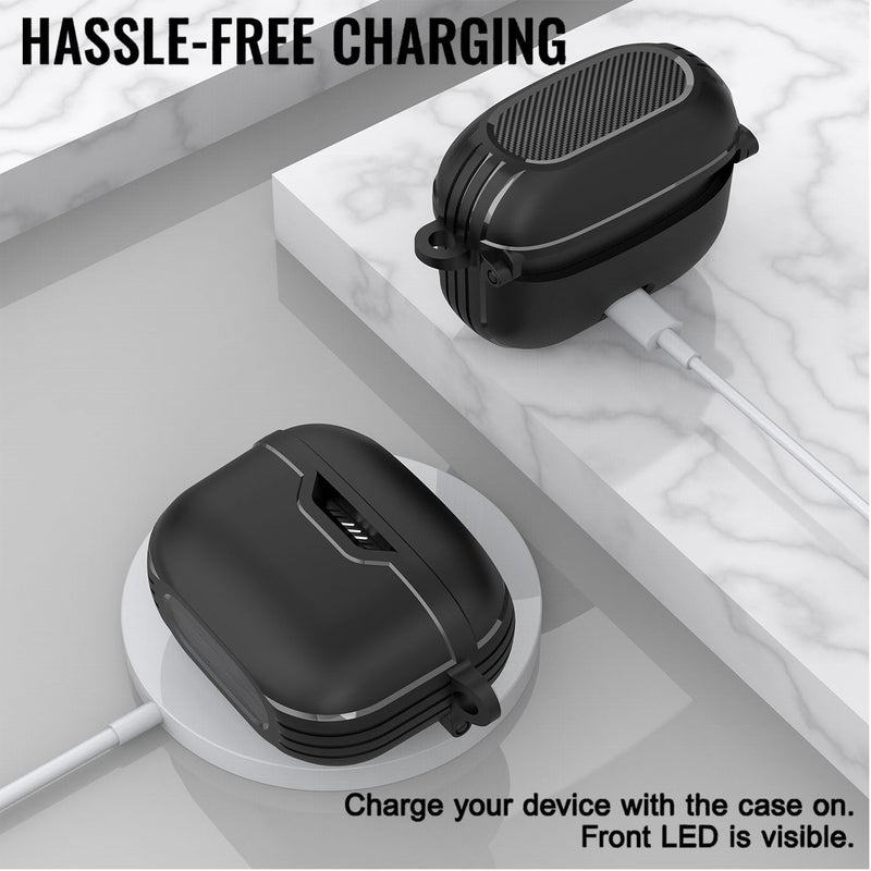 Bluetooth Headphone Case Compatible with JBL Tune 230NC TWS, Earphone Protective Case Cover, LED Visible Full-Body TPU Military Hard Shell Cover Skin with Keychain Lanyard (Black) - Image 5