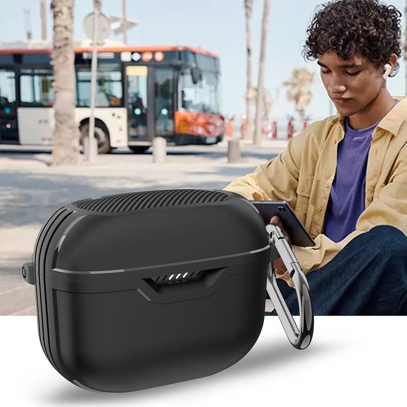 Bluetooth Headphone Case Compatible with JBL Tune 230NC TWS, Earphone Protective Case Cover, LED Visible Full-Body TPU Military Hard Shell Cover Skin with Keychain Lanyard (Black) - Image 3