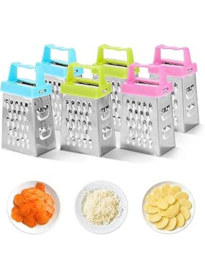 6pcs Mini Stainless Steel Cheese Grater Set with Multifunctional Vegetable Slicer and Colorful Plastic Handles - Image 1