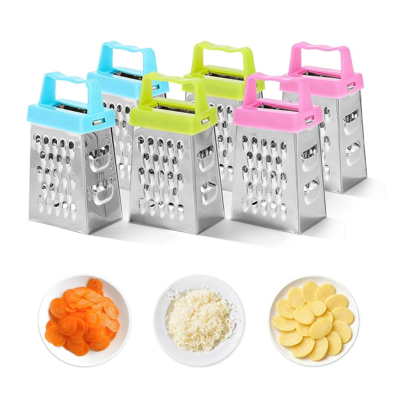 6pcs Mini Stainless Steel Cheese Grater Set with Multifunctional Vegetable Slicer and Colorful Plastic Handles - Image 2
