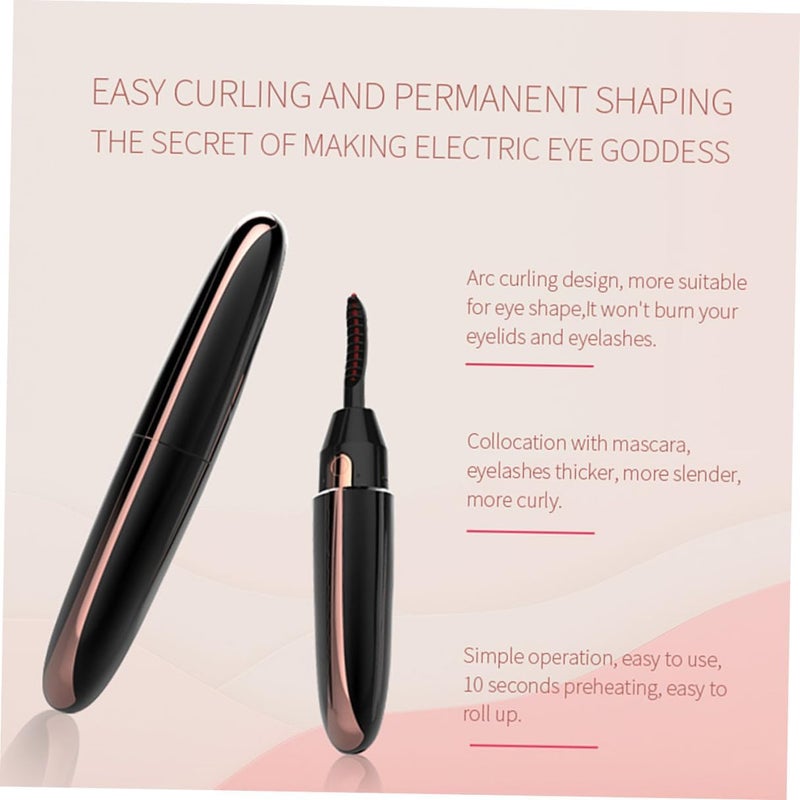 Heated Electric Eyelash Curler Portable USB Rechargeable Beauty Makeup Tool for Natural Curling, Black - Image 4