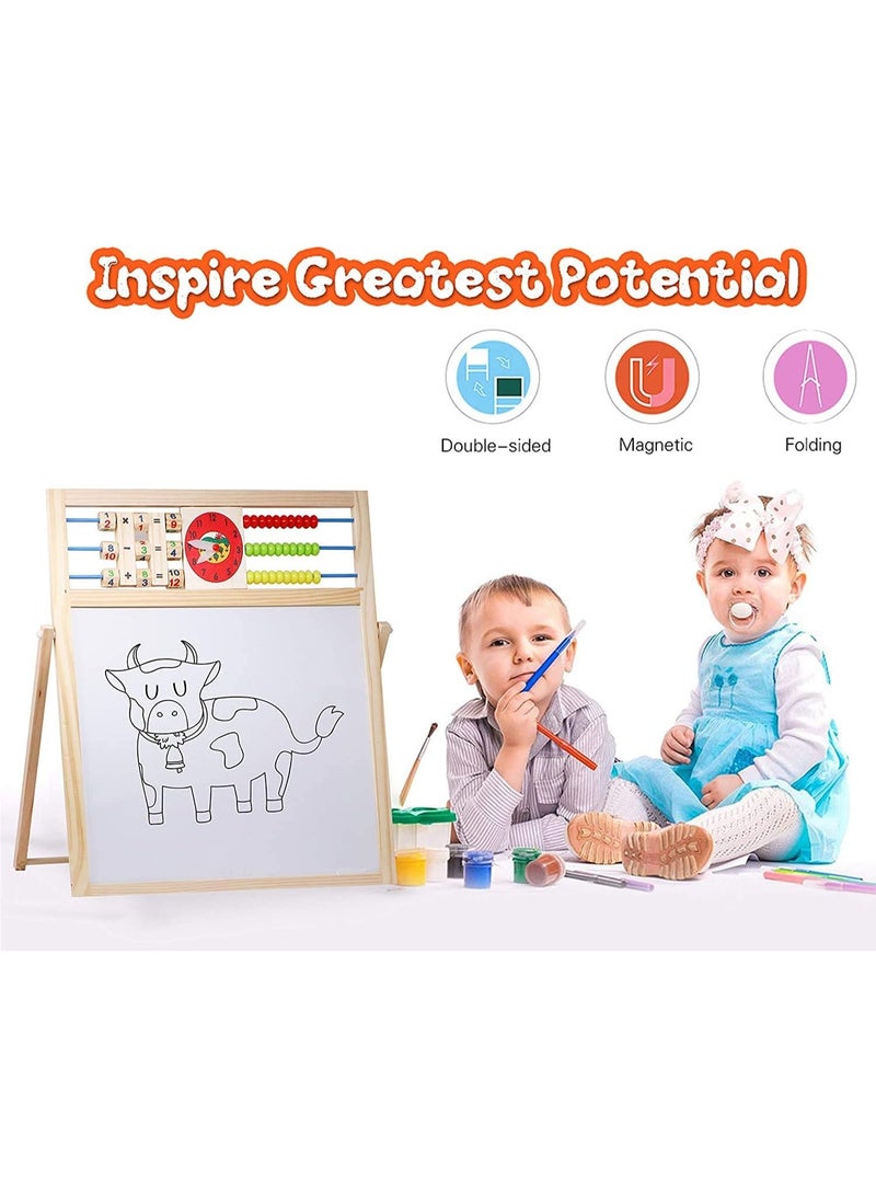 Factory Price Double-Sided Magnetic Wooden Easel Board for Kids with Accessories - 44cm x 39.5cm x 20cm - Image 4