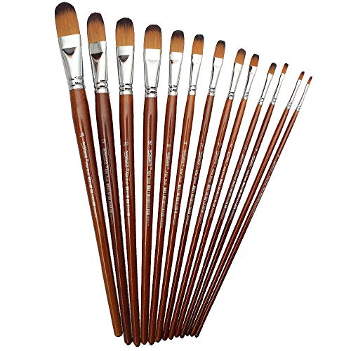 Chrome Long Handle Synthetic Filbert Tip Artist Paint Brushes - 13 Piece Set - Image 4