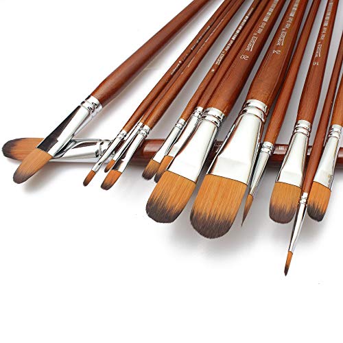 Chrome Long Handle Synthetic Filbert Tip Artist Paint Brushes - 13 Piece Set - Image 5