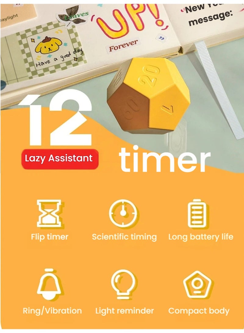 Yellow 12-Sided Timer | Flip to Set – 11 Preset Countdowns | Ring/Vibration Modes - Image 2