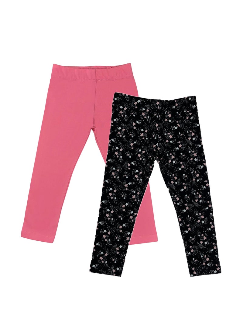 Baby Co. Black Stars & Pink Baby Leggings (2 Pack) - Image 1