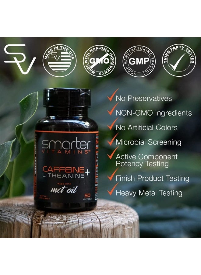 SmarterVitamins - 200mg Caffeine Pills - MCT Oil from 100% Coconuts + 100mg L-Theanine, Advanced Energy, Clean Focus and Perfect Clarity + All Natural Smooth Extended Release - Image 1