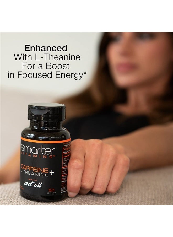 SmarterVitamins - 200mg Caffeine Pills - MCT Oil from 100% Coconuts + 100mg L-Theanine, Advanced Energy, Clean Focus and Perfect Clarity + All Natural Smooth Extended Release - Image 1