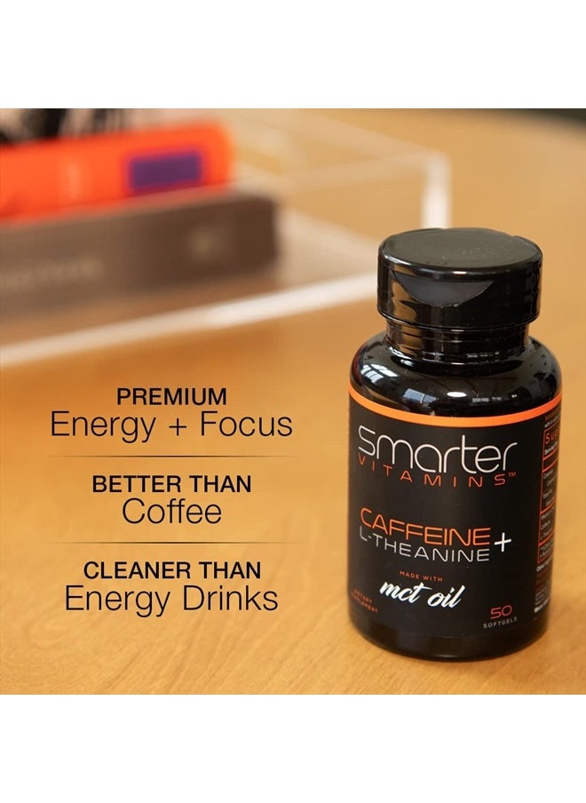 SmarterVitamins - 200mg Caffeine Pills - MCT Oil from 100% Coconuts + 100mg L-Theanine, Advanced Energy, Clean Focus and Perfect Clarity + All Natural Smooth Extended Release - Image 1