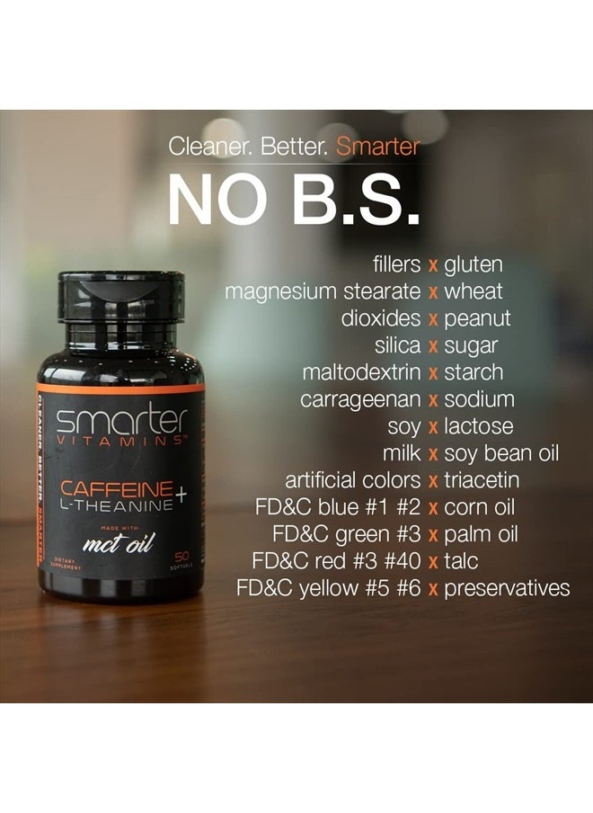 SmarterVitamins - 200mg Caffeine Pills - MCT Oil from 100% Coconuts + 100mg L-Theanine, Advanced Energy, Clean Focus and Perfect Clarity + All Natural Smooth Extended Release - Image 1