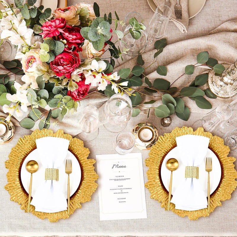 Rtteri 50 Pcs 13 Inch Charger Plates Bulk Plastic Wedding Chargers with Floral Reef Design Decorative Round Ruffled Rim Dinner Plates for Wedding Party Event Table Setting DecorationGold - Image 5