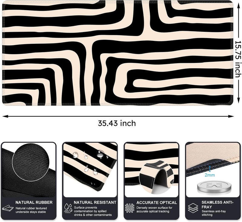 iCasso Gaming Mouse Pad (35.4x15.7 in), Large Stable Rubber Base Mousepad with Stitched Edges, Keyboard Mouse Mat for Work, Game, Office, Home - Curve - Image 2