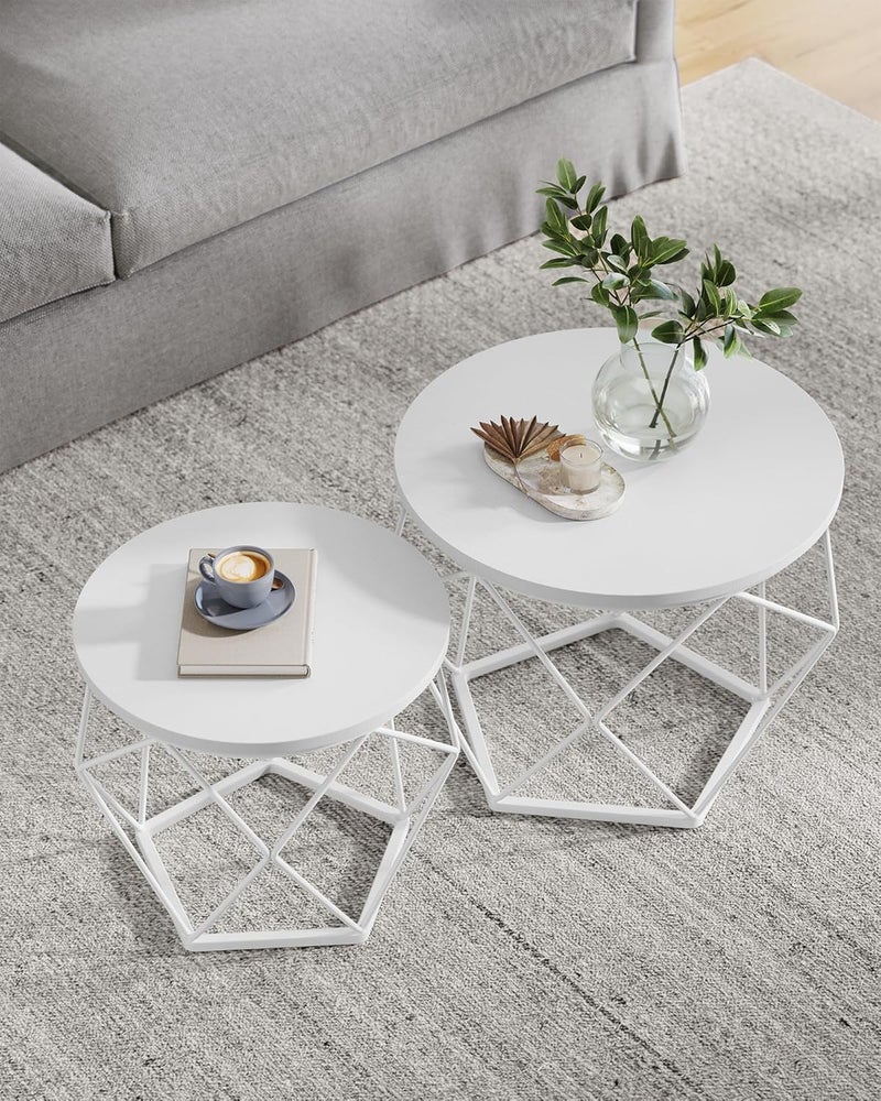 VASAGLE Round Coffee Table, Set of 2, Living Room Table, Side Table, Modern, Removable Table Top, for Living Room, Snow White/Cloud White LET040W46 - Image 5