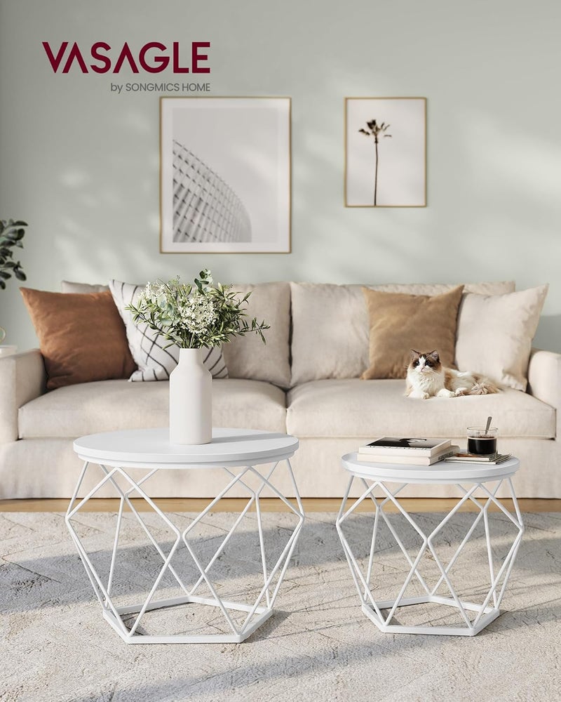 VASAGLE Round Coffee Table, Set of 2, Living Room Table, Side Table, Modern, Removable Table Top, for Living Room, Snow White/Cloud White LET040W46 - Image 2