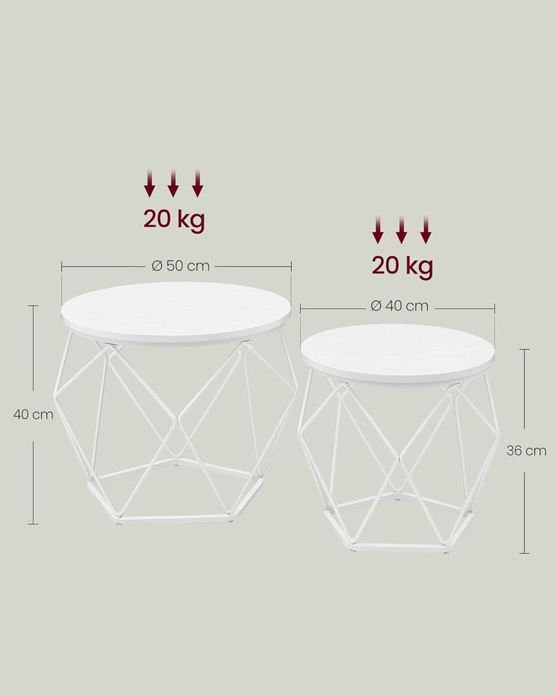 VASAGLE Round Coffee Table, Set of 2, Living Room Table, Side Table, Modern, Removable Table Top, for Living Room, Snow White/Cloud White LET040W46 - Image 3
