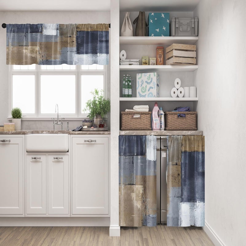 Tayney Grey and Brown Kitchen Window Curtains Valance and Tier Set 36 Inch, Abstract Art Painting Rod Pocket Short Tier Curtain for Bathroom, Modern Small Cafe Drapes for Kitchen Decor - Image 2
