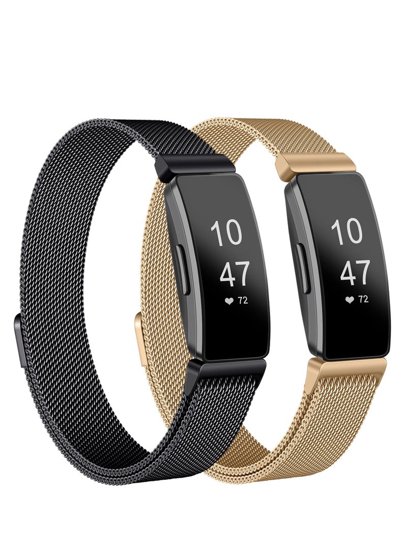 KASTWAVE Metal Watch Band, Stainless Steel Metal Mesh Wristband Replacement, Magnetic Lock Replacement Wristband, for Fitbit Inspire 2 Compatible Fitbit Inspire HR & Inspire & Ace 2 (Small, Black + Rose Gold) - Image 1