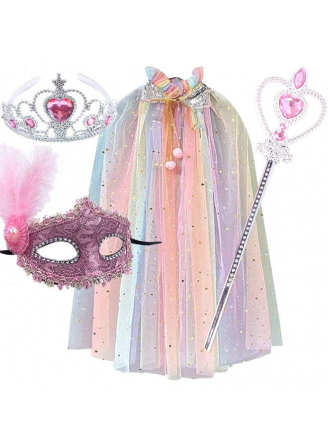Loquat 【19000 People Praise】 Aisha Cloak Suit  Performance Dress Children's Luminous Dress New-Colour:Rainbow Cloak + Crown + Mask + Diamond Heart Stick - Image 1