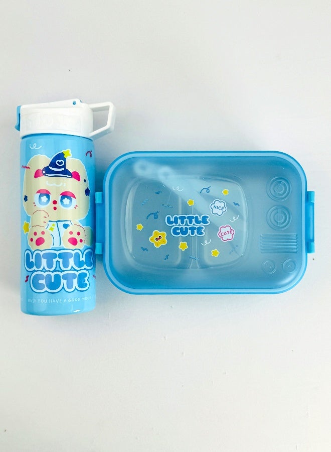 توشيونيكس علبة غداء من الستانلس ستيل – سعة 1.02 لتر – بحجرتين، ملعقة، شوكة، زجاجة مع مصاصة، آمنة للميكروويف، مانعة للتسرب، خالية من BPA – تصميم كرتوني للأطفال – مثالية للمدرسة، الحضانة، والهدايا – 17 × 12 × 5 سم - Image 5