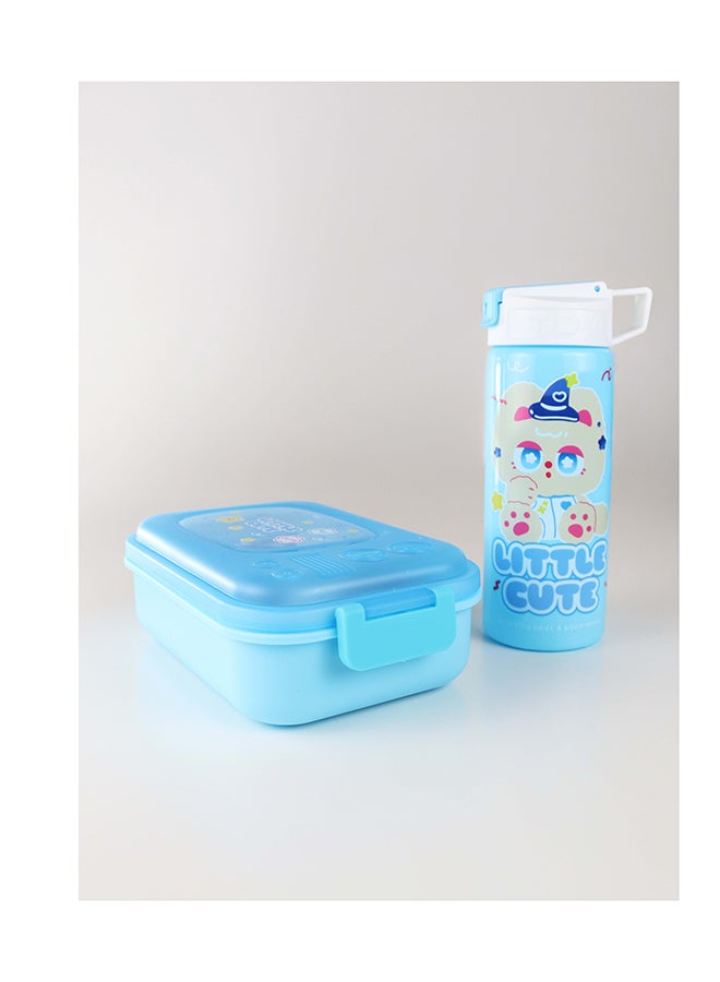 توشيونيكس علبة غداء من الستانلس ستيل – سعة 1.02 لتر – بحجرتين، ملعقة، شوكة، زجاجة مع مصاصة، آمنة للميكروويف، مانعة للتسرب، خالية من BPA – تصميم كرتوني للأطفال – مثالية للمدرسة، الحضانة، والهدايا – 17 × 12 × 5 سم - Image 1