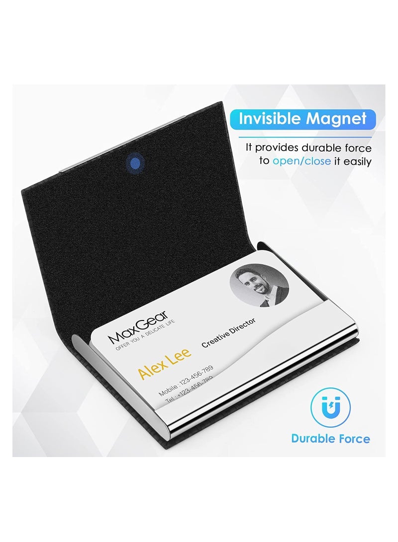 Professional Business Card Holder Case for Men and Women, Metal Wallet for Credit and Name Cards, PU Leather and Stainless Steel Design, Sleek Black Carbon Finish - Image 3