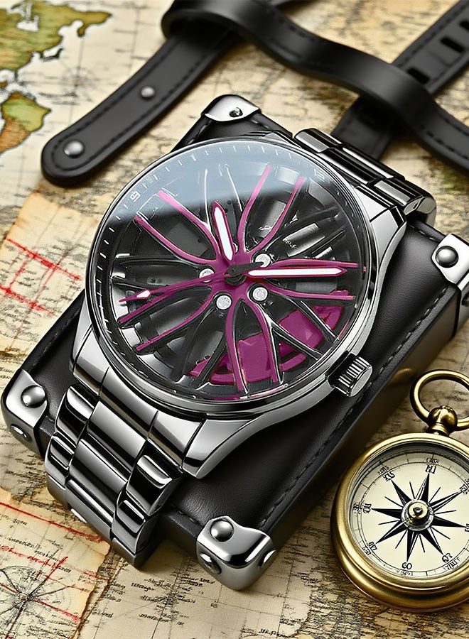 GOHUOS Men's Casual New Wheels Rolling Creative Fashion Waterproof Stainless Steel Band Quartz Watches Car Watches Gifts for Men  - 42mm - Image 1