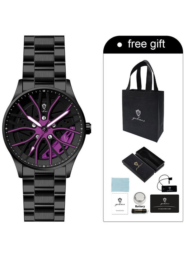 GOHUOS Men's Casual New Wheels Rolling Creative Fashion Waterproof Stainless Steel Band Quartz Watches Car Watches Gifts for Men  - 42mm - Image 3