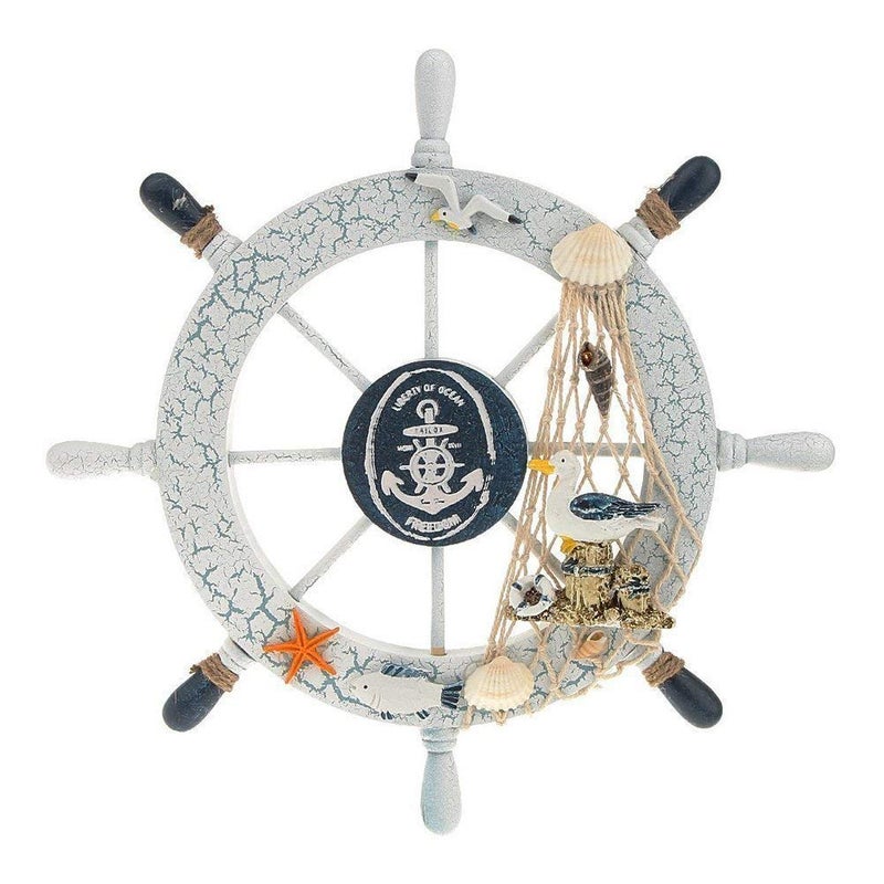FRECI Nautical Bathroom Accessories Wooden Beach Boat Ship Steering Wheel Bedroom Wall Decor B