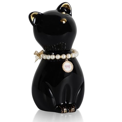 DiDiBirDi Cat Urns for Ashes, Elegant Ceramics Pets Cremation Keepsake, Funerary Urns Black Pet Urn for Cats Memorial Box with Personalized Necklace (15lbs) - Image 1