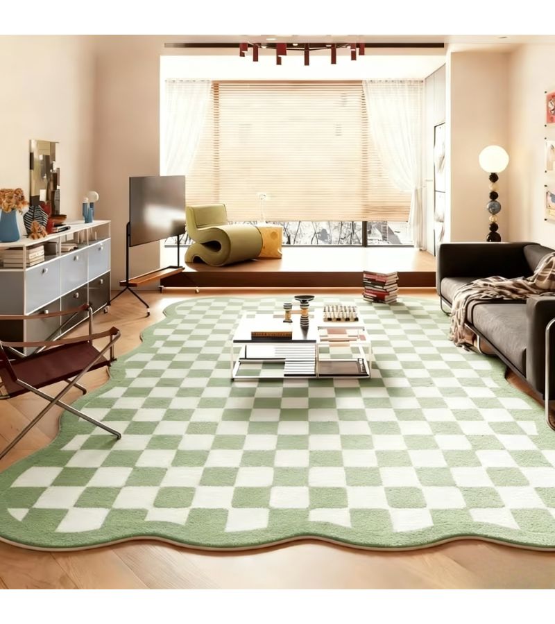 Imitation Cashmere Plush Carpet 47.24 62.99 Inch Cool Sky Blue Irregular Wave Edge Decorative Rug Light Luxury Living Room Bedroom Non Slip Entryway Floor Mat - Image 2