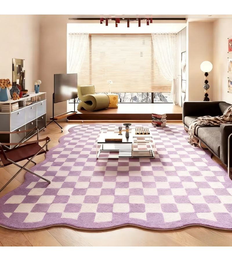 Imitation Cashmere Plush Carpet 47.24 62.99 Inch Cool Sky Blue Irregular Wave Edge Decorative Rug Light Luxury Living Room Bedroom Non Slip Entryway Floor Mat - Image 1