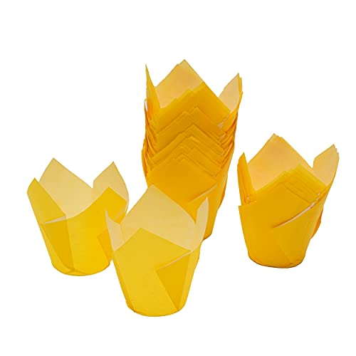 Esslly Yellow Tulip Muffin Cupcake Liners | Perfect for Rich, Flavorful Baking | Size - 5x9 cm (Pack of 60) | Greaseproof, Oven & Microwave Safe | Ideal for Parties, Weddings, & Events - Image 5