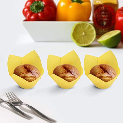 Esslly Yellow Tulip Muffin Cupcake Liners | Perfect for Rich, Flavorful Baking | Size - 5x9 cm (Pack of 60) | Greaseproof, Oven & Microwave Safe | Ideal for Parties, Weddings, & Events - Image 3