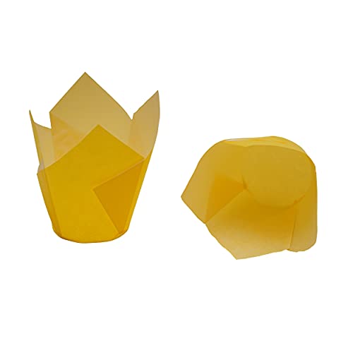 Esslly Yellow Tulip Muffin Cupcake Liners | Perfect for Rich, Flavorful Baking | Size - 5x9 cm (Pack of 60) | Greaseproof, Oven & Microwave Safe | Ideal for Parties, Weddings, & Events - Image 1