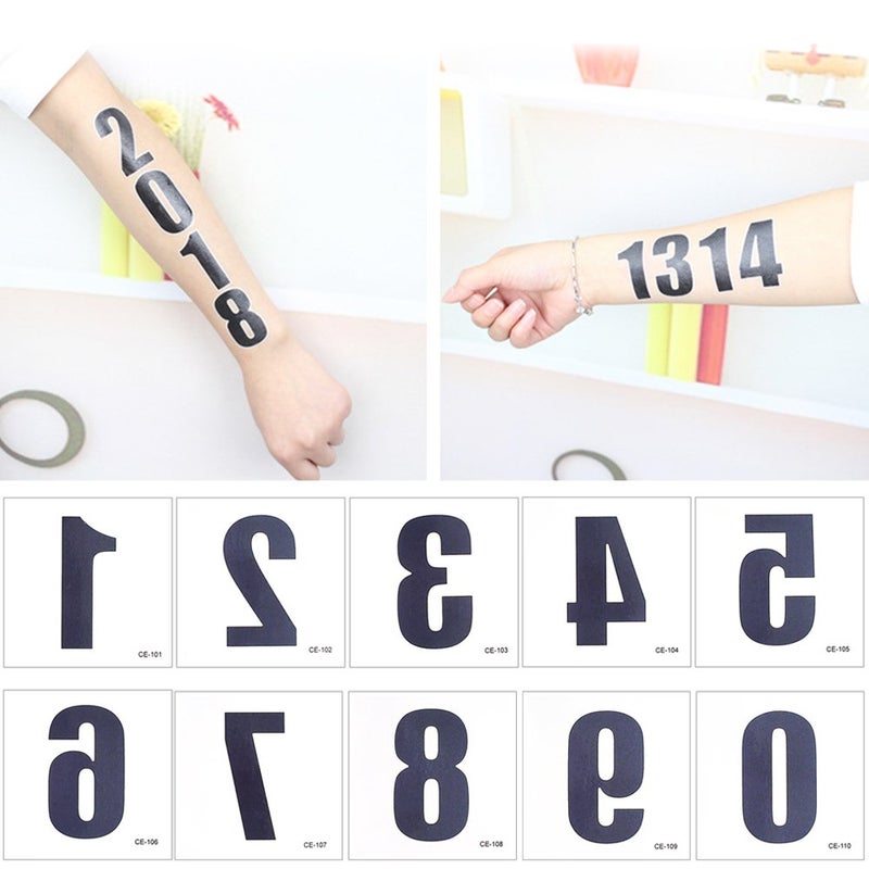 Glaryyears Arabic Numerals Digits Tattoos  50 Pack 5 of Each Number Temporary Tattoo Sticker  on Body Neck Arm Face for Sign Mark Party Supplies Athletes Sports - Image 2