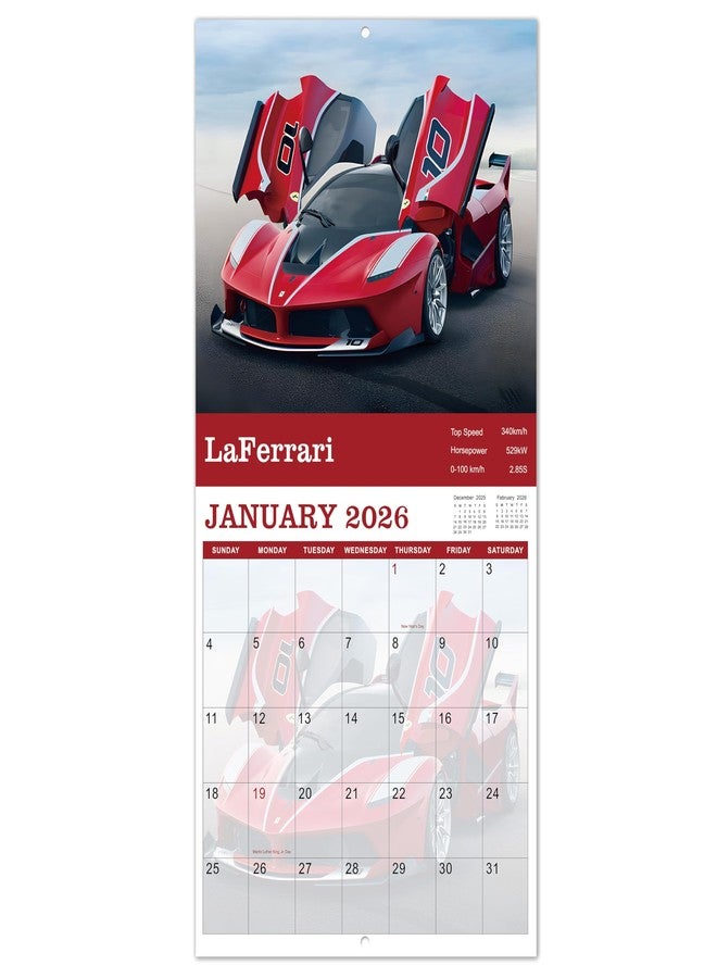 Pinchoco 2026 Wall Calendar - Cars Calendar 2026, Wall Calendar 2026 from January 2026 - December 2026, 12 Months Calendar 2026, 12" x 24" (Open), Car Calendar for Car Lovers - Image 2