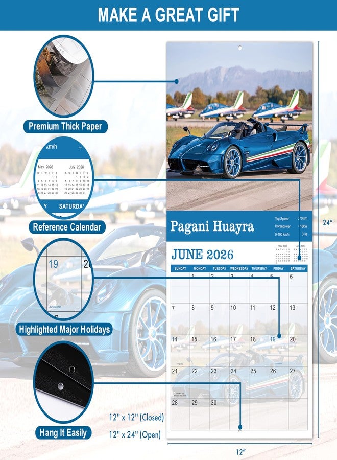 Pinchoco 2026 Wall Calendar - Cars Calendar 2026, Wall Calendar 2026 from January 2026 - December 2026, 12 Months Calendar 2026, 12" x 24" (Open), Car Calendar for Car Lovers - Image 4
