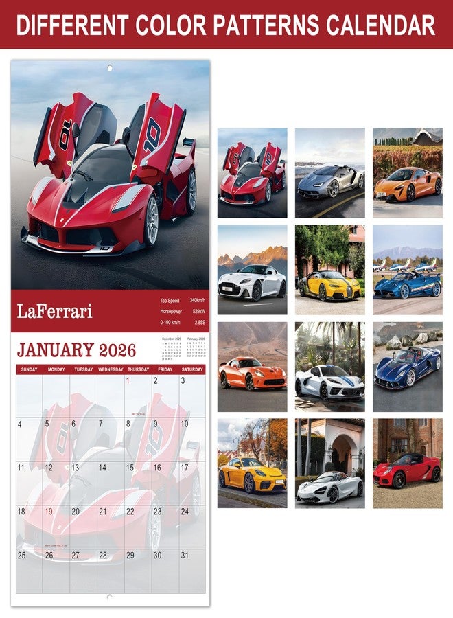 Pinchoco 2026 Wall Calendar - Cars Calendar 2026, Wall Calendar 2026 from January 2026 - December 2026, 12 Months Calendar 2026, 12" x 24" (Open), Car Calendar for Car Lovers - Image 3