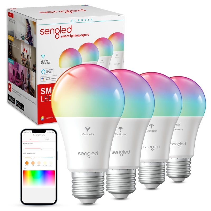 Sengled WiFi Color Changing Light Bulb, Alexa Smart Light Bulbs that Work with Alexa & Google Assistant, A19 RGB No Hub Required, 75 W Equivalent 800LM CRI>90, Set of 4 - Image 1