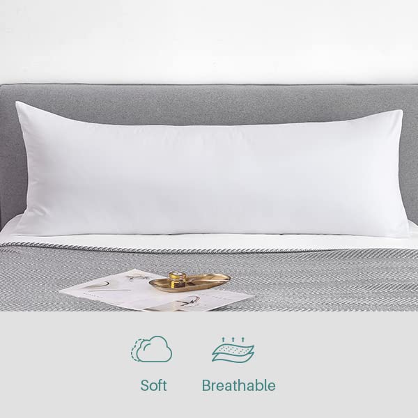 Oubonun 100% Cotton Body Pillowcase - 800 Thread Count/21x54, Moisture Absorbent and Breathable, Premium Hotel Body Pillow Cover for All Seasons, White - Image 2