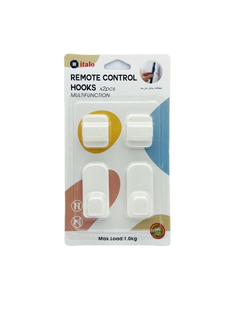 ITALO - Pack Of 4 Pcs Remote Control Wall Self Adhesive Hooks Holder For Tv Remote Air Conditioner Remote - Image 1