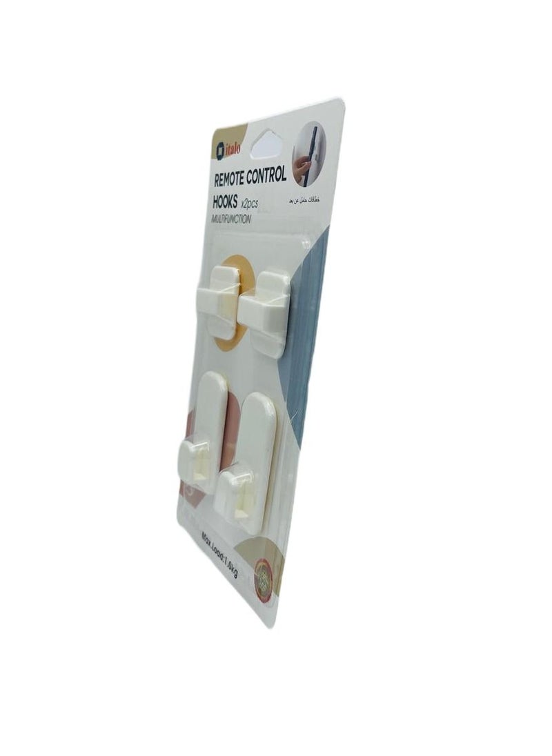 ITALO - Pack Of 4 Pcs Remote Control Wall Self Adhesive Hooks Holder For Tv Remote Air Conditioner Remote - Image 1