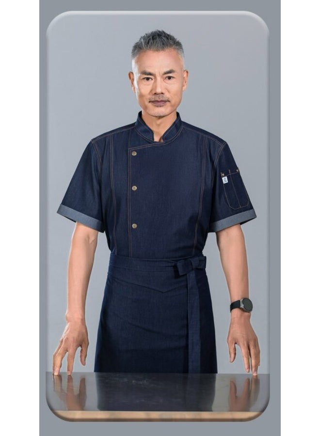 NIBEMINENT High-End Breathable Dining Restaurant Kitchen Denim Chef Overalls Short Sleeve Chef Uniform Men's Spring Summer Workwear Uniform  - Image 1