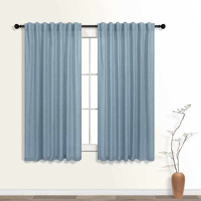 Stone Blue Back Tab Rod Pocket Linen Sheer Curtains 52x54 Inches Long for Living Room
