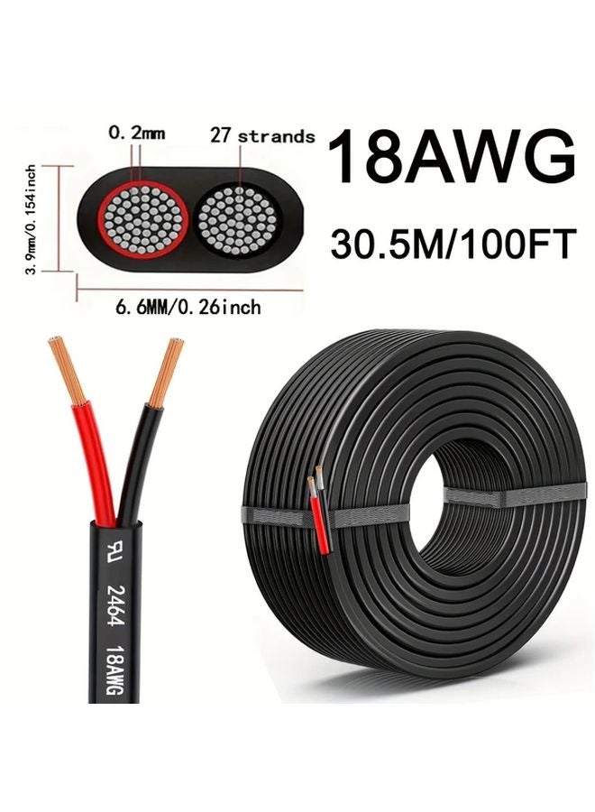 18 AWG سلك كهربائي ثنائي الموصل 100 قدم سلك PVC لإضاءة مصابيح LED السيارة - Image 1