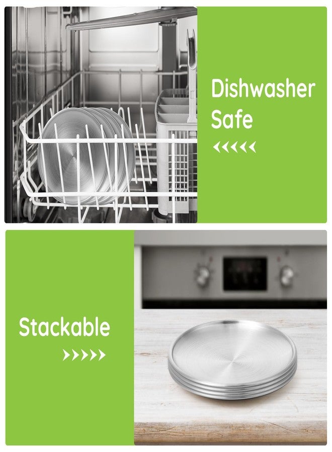 Offiper Stainless Steel Plates, 4 Pack 5.5 inch 304(18/8) Metal Food Serving Plate Set, Reusable Snack Eating Dishes Round Shatterproof Plate Silver Dinnerware for BBQ Dinner Oven Dishwasher Safe - Image 4