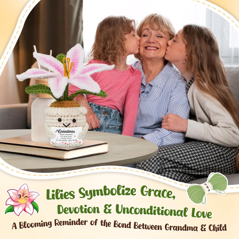 OASSIE Grandma Gifts from Grandkids - Emotional Support Crochet Lily Flower with Card - Proud of You Motivational Mothers Day Birthday Gifts for Grandma Nana Gigi, Inspirational Grammy Gift Ideas - Image 5