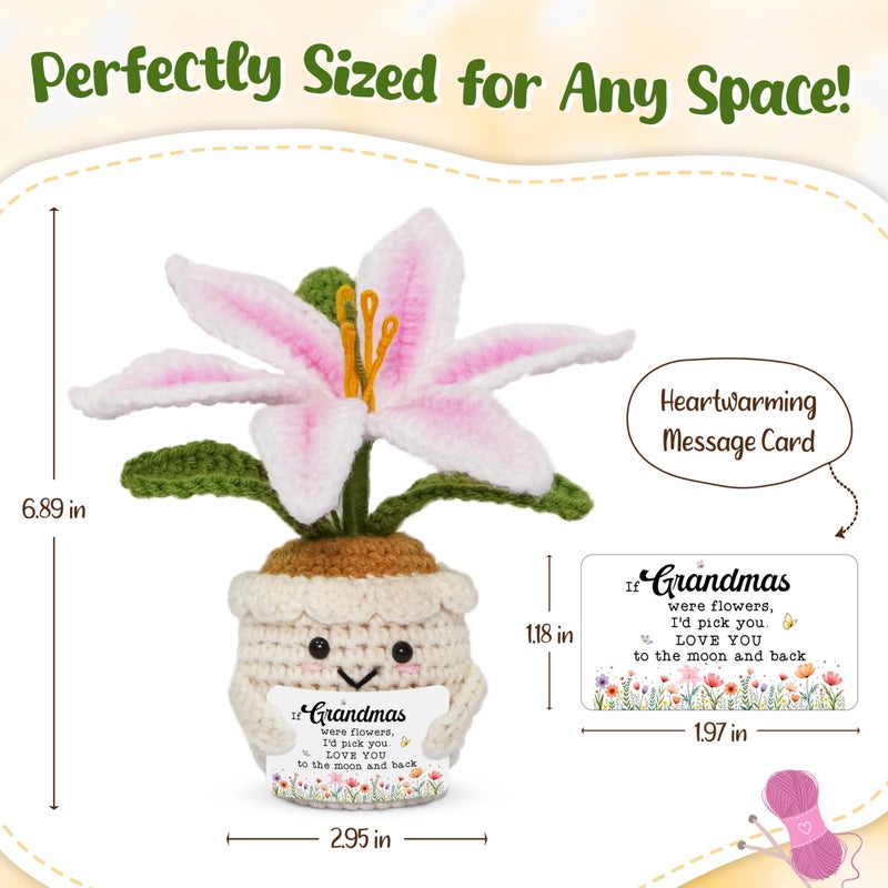 OASSIE Grandma Gifts from Grandkids - Emotional Support Crochet Lily Flower with Card - Proud of You Motivational Mothers Day Birthday Gifts for Grandma Nana Gigi, Inspirational Grammy Gift Ideas - Image 3