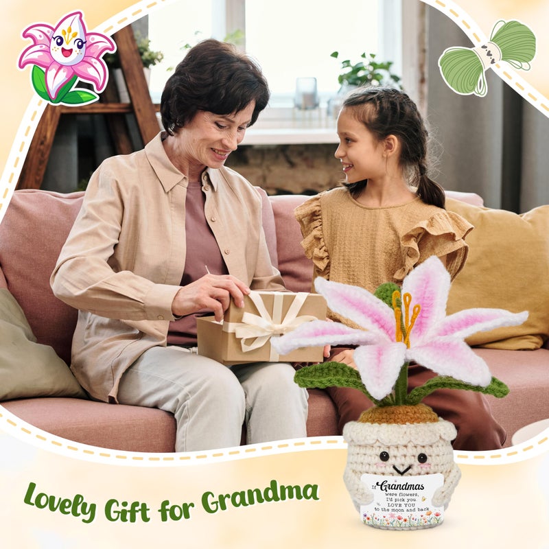 OASSIE Grandma Gifts from Grandkids - Emotional Support Crochet Lily Flower with Card - Proud of You Motivational Mothers Day Birthday Gifts for Grandma Nana Gigi, Inspirational Grammy Gift Ideas - Image 2